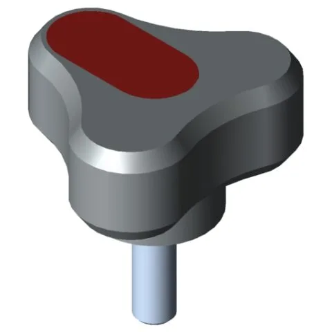 Tri-Lobe Hand Knob Pi, male, D34 M5x15 PA, grey