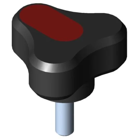 Tri-Lobe Hand Knob Pi, male, D34 M5x15 PA, black