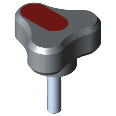 Tri-Lobe Hand Knob Pi, male, D34 M5x20 PA, grey