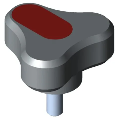 Tri-Lobe Hand Knob Pi, male, D44 M6x15 PA, grey
