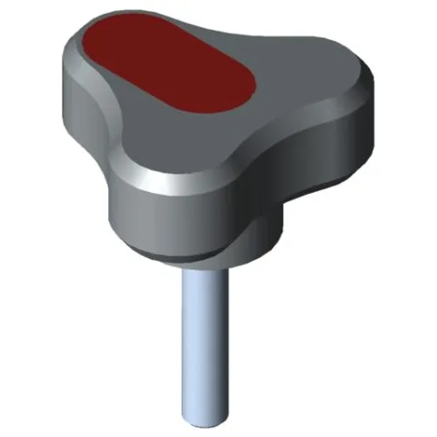 Tri-Lobe Hand Knob Pi, male, D44 M6x30 PA, grey