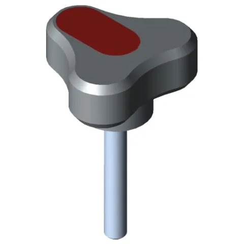 Tri-Lobe Hand Knob Pi, male, D44 M6x40 PA, grey