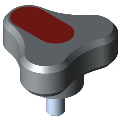 Tri-Lobe Hand Knob Pi, male, D54 M8x15 PA, grey