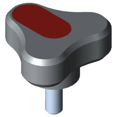 Tri-Lobe Hand Knob Pi, male, D54 M8x20 PA, grey