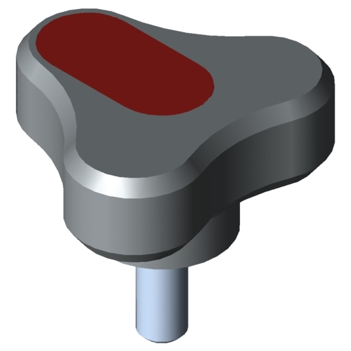 Tri-Lobe Hand Knob Pi, male, D54 M8x20 PA, grey