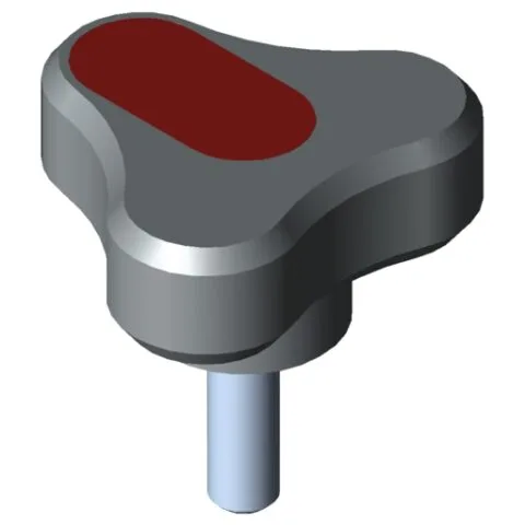 Tri-Lobe Hand Knob Pi, male, D54 M8x25 PA, grey