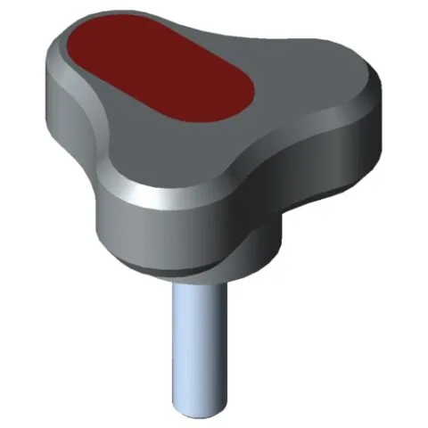 Tri-Lobe Hand Knob Pi, male, D54 M8x30 PA, grey