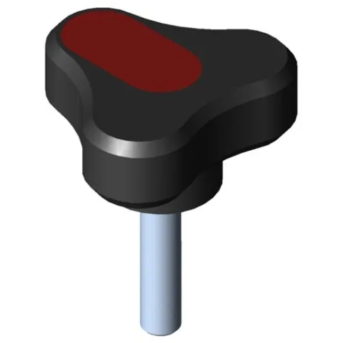 Tri-Lobe Hand Knob Pi, male, D54 M8x35 PA, black