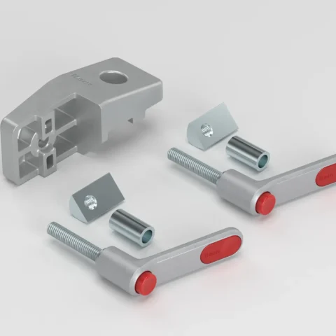 Transverse-Fastening Set 8 with Clamp Lever, left, white aluminium, similar to RAL 9006